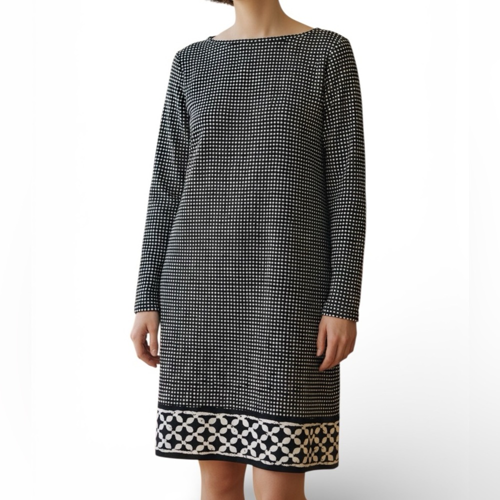 Michael Kors Black and White Long Sleeve Dress